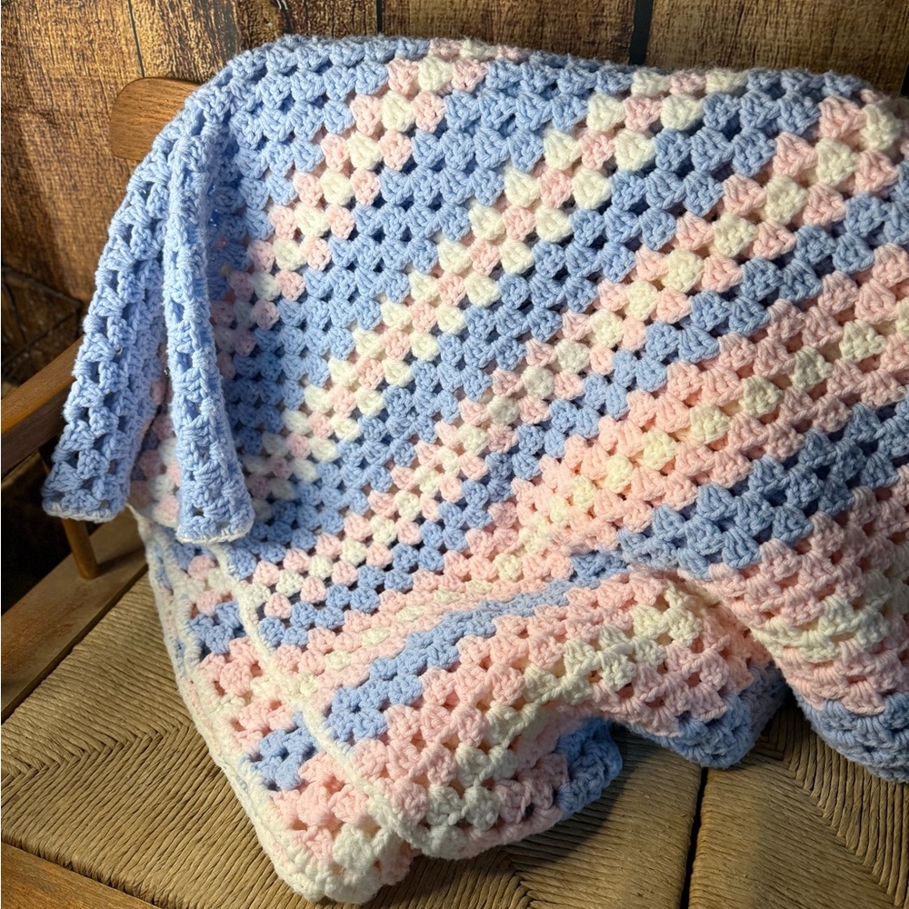 Crochet Blanket in Pastel Blue and Pink